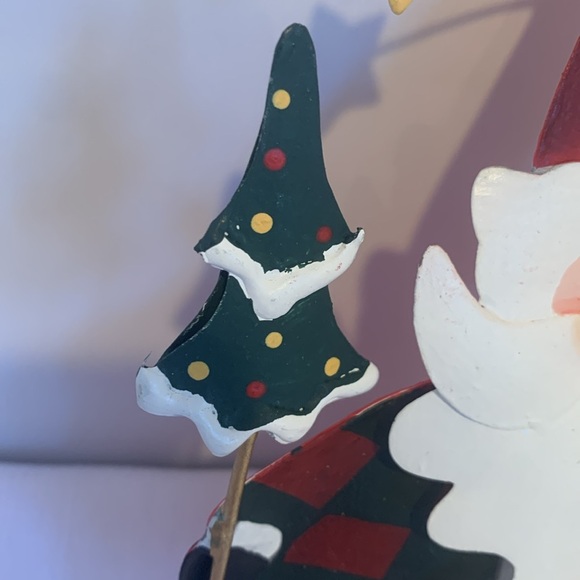 Swinging Santa Claus Holding Christmas Tree Metal Holiday Ornament Decoration - Picture 3 of 8